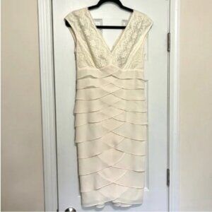 Adrianna Papell Lace & Chiffon Ruffle Dress in Ivory White Size 4